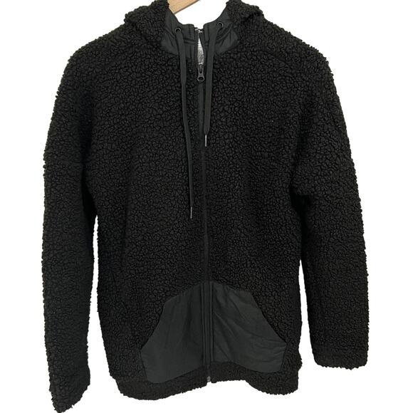 adidas Tops - Adidas Black Sherpa Fleece Teddy Hooded Sweatshirt Size Small